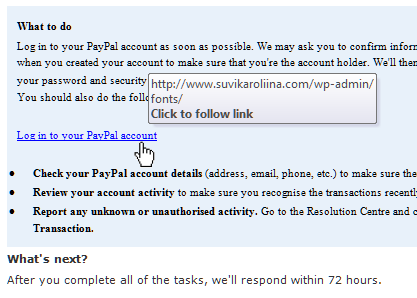 PayPal phishing link